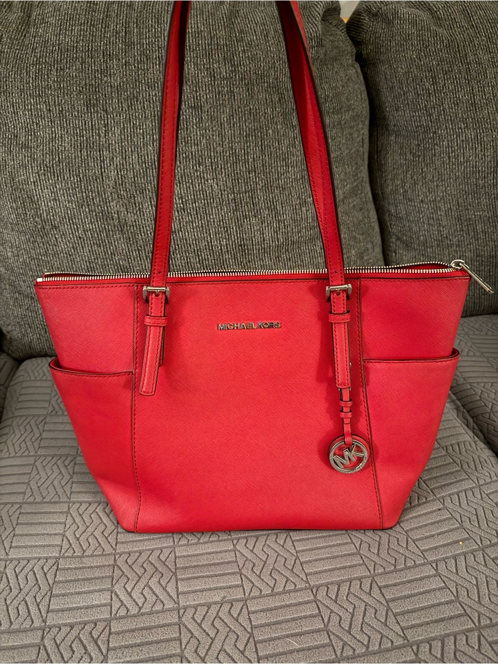 Michael Kors Red Saffiano Leather Tote Bag